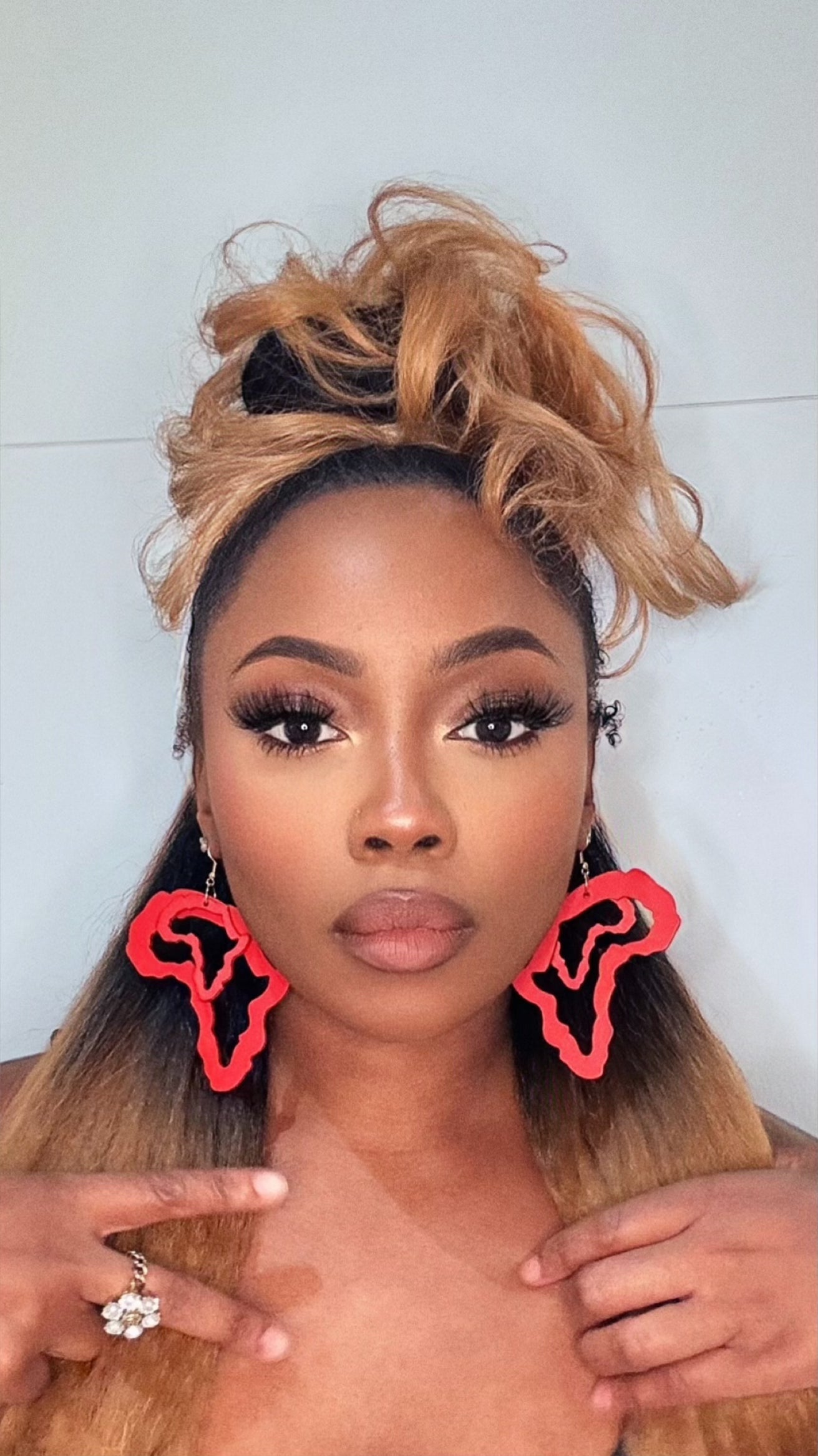 Double Africa Earrings Red