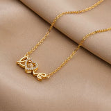 Love Letter Crystal Heart Pendant Women 18K Gold Necklace
