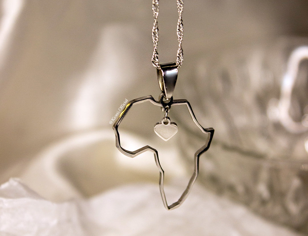 Africa Map Heart Silver Necklace - KIONII