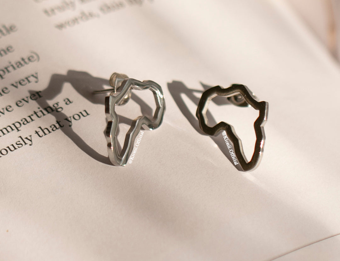Africa Outline Silver Studs - KIONII