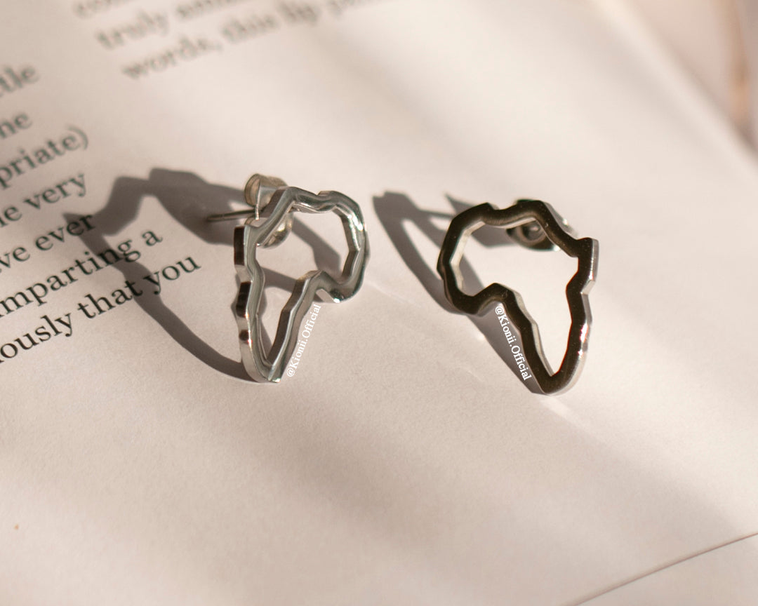 Africa Outline Silver Studs - KIONII