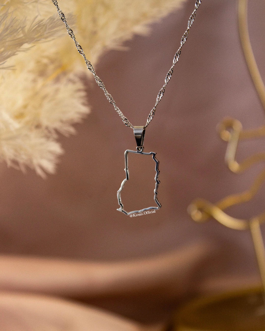 Ghana Outline Necklace (Silver)